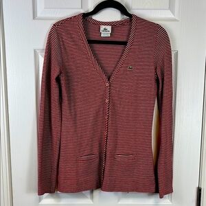 Lacoste red and white striped cardigan sz 36